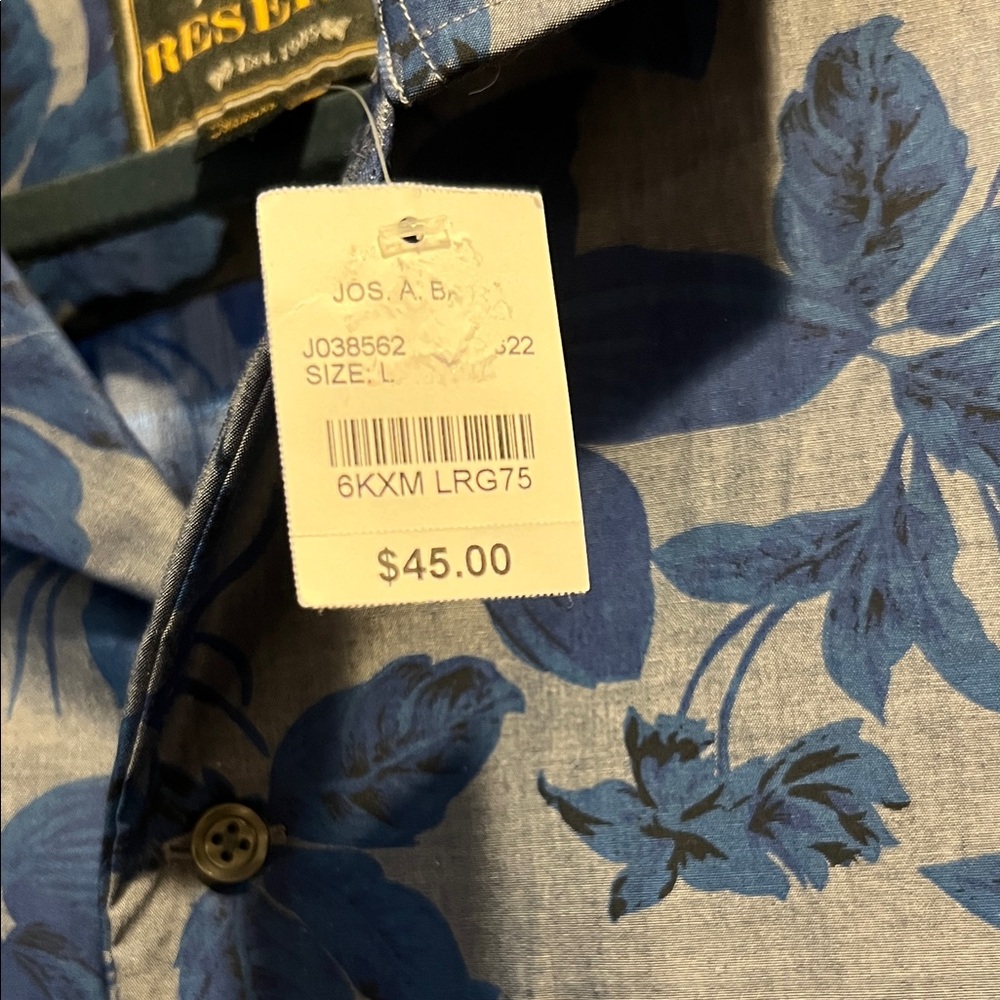 Nwt Size Large Navy/Gray short sleeve shirt Jos. A. Bank Blue Floral Shirt. - Picture 3 of 4